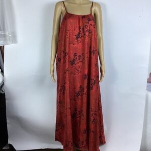 ASCENO Maxi Dress 100% Silk Shift Red Black Floral XS